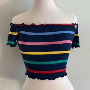 Lettuce cut off the shoulder striped crop top